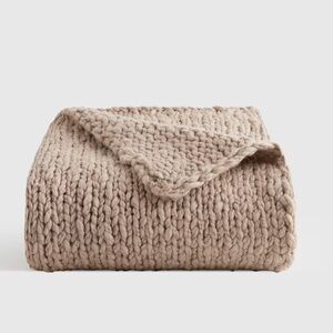 NWT QUINCE 50x60 Chunky Hand Knit Wool Throw Neutral 4564